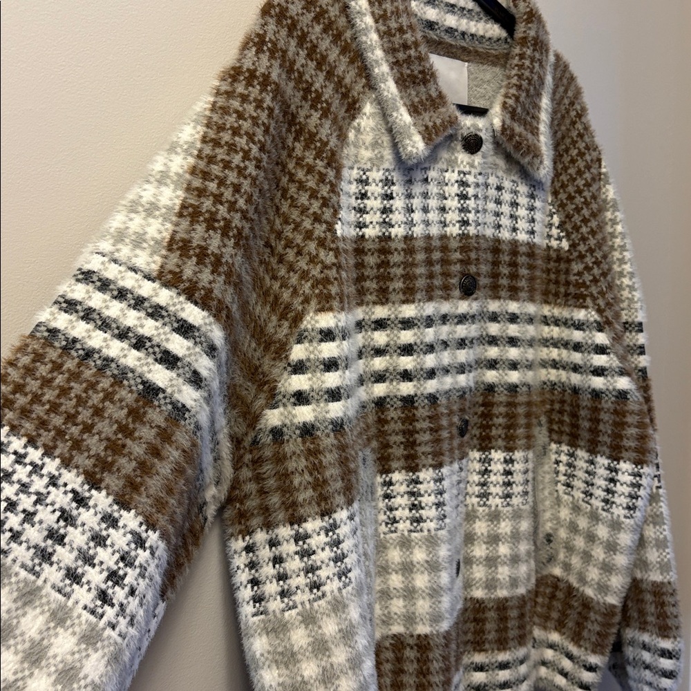 NVLT Brown and Cream Plaid Bomber Jacket NWOT - Picture 10 of 13